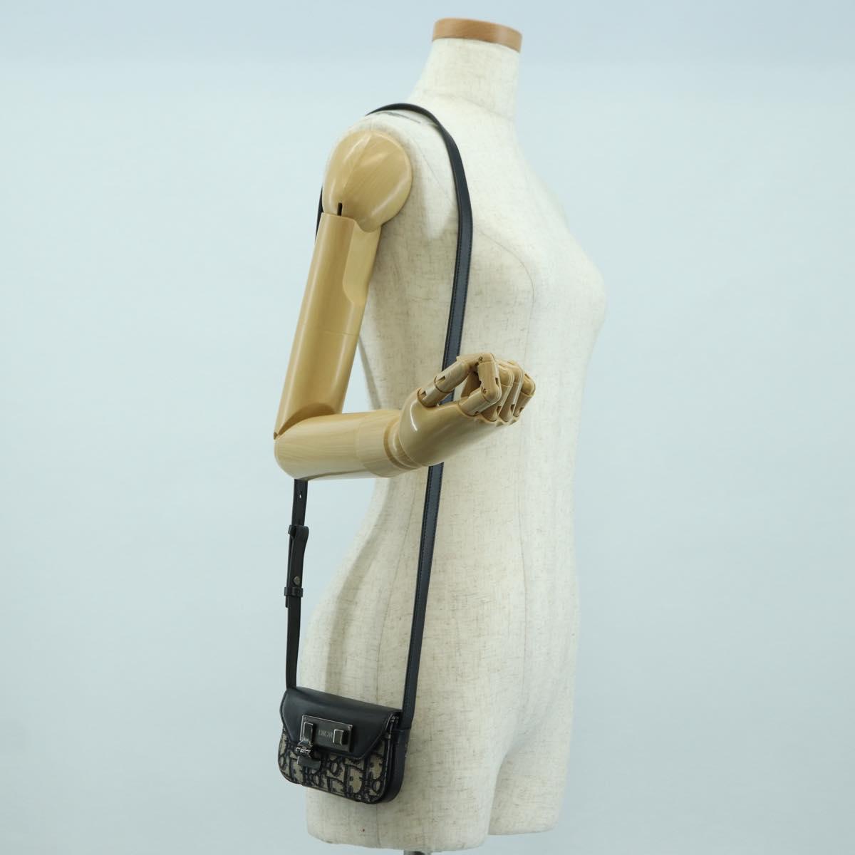 Christian Dior Trotter Canvas Dior Lock Shoulder Bag Navy Silver Auth 175822M
