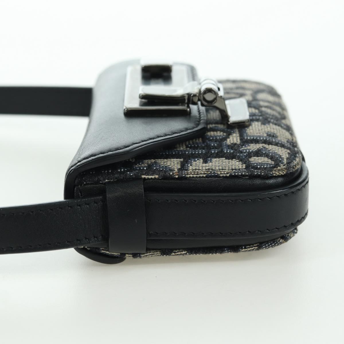 Christian Dior Trotter Canvas Dior Lock Shoulder Bag Navy Silver Auth 175822M