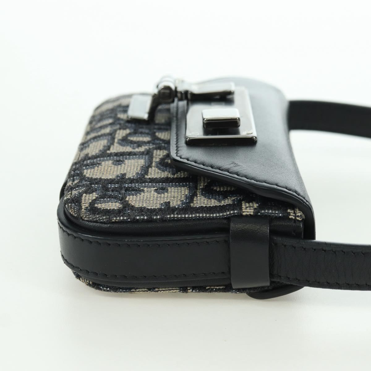 Christian Dior Trotter Canvas Dior Lock Shoulder Bag Navy Silver Auth 175822M