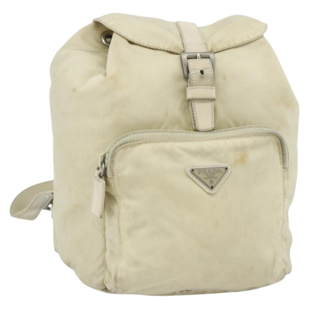 PRADA Backpack Nylon Ivory Silver Auth 175828