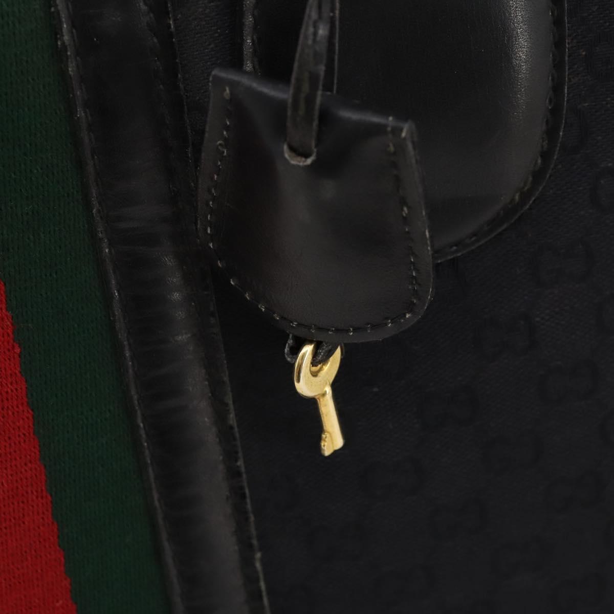 GUCCI GG Canvas Web Sherry Line Boston Bag Black Gold Auth 175830A