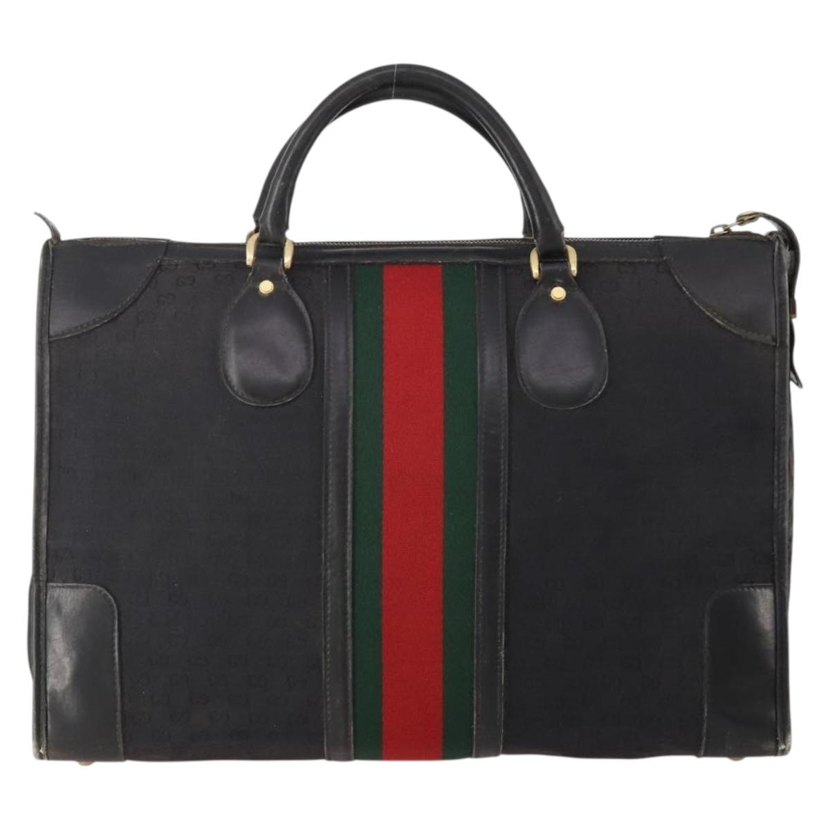 GUCCI GG Canvas Web Sherry Line Boston Bag Black Gold Auth 175830A