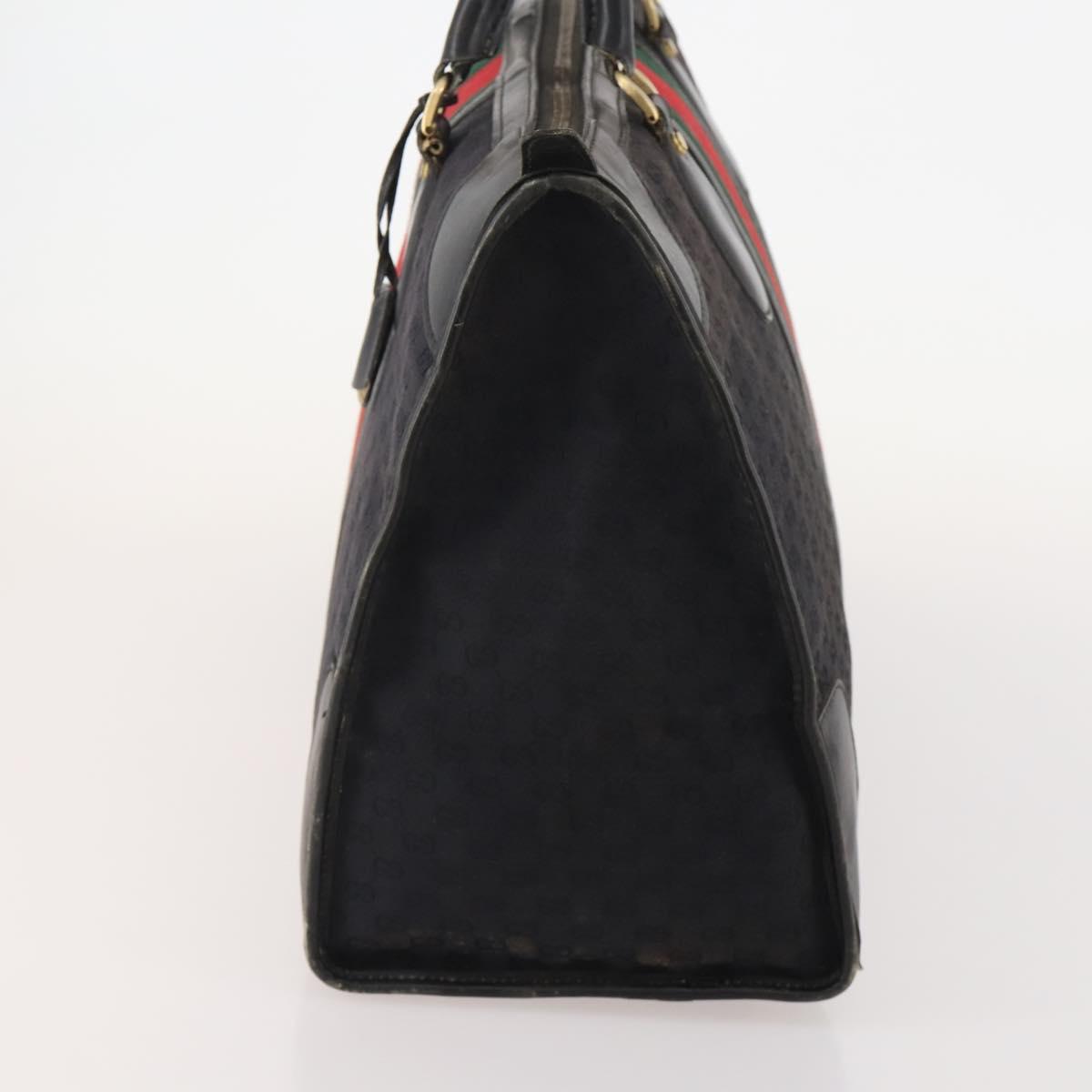 GUCCI GG Canvas Web Sherry Line Boston Bag Black Gold Auth 175830A