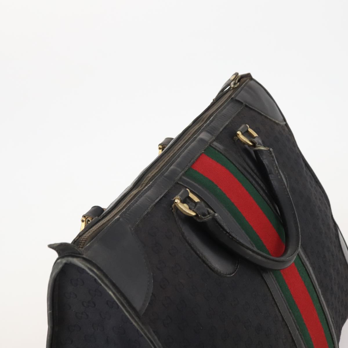 GUCCI GG Canvas Web Sherry Line Boston Bag Black Gold Auth 175830A