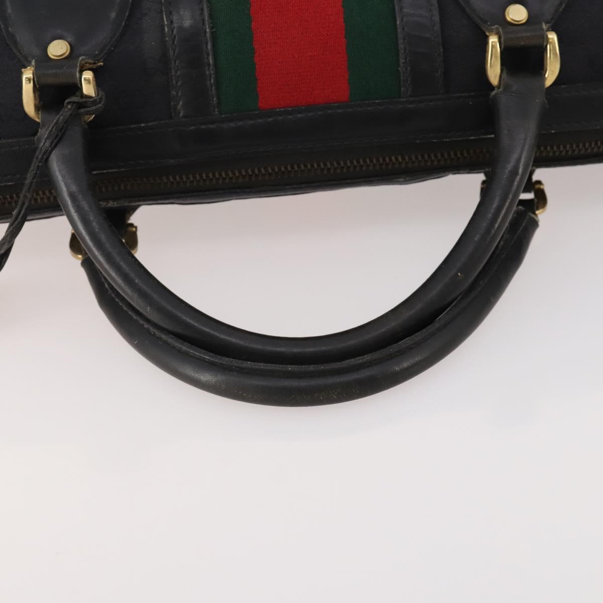 GUCCI GG Canvas Web Sherry Line Boston Bag Black Gold Auth 175830A