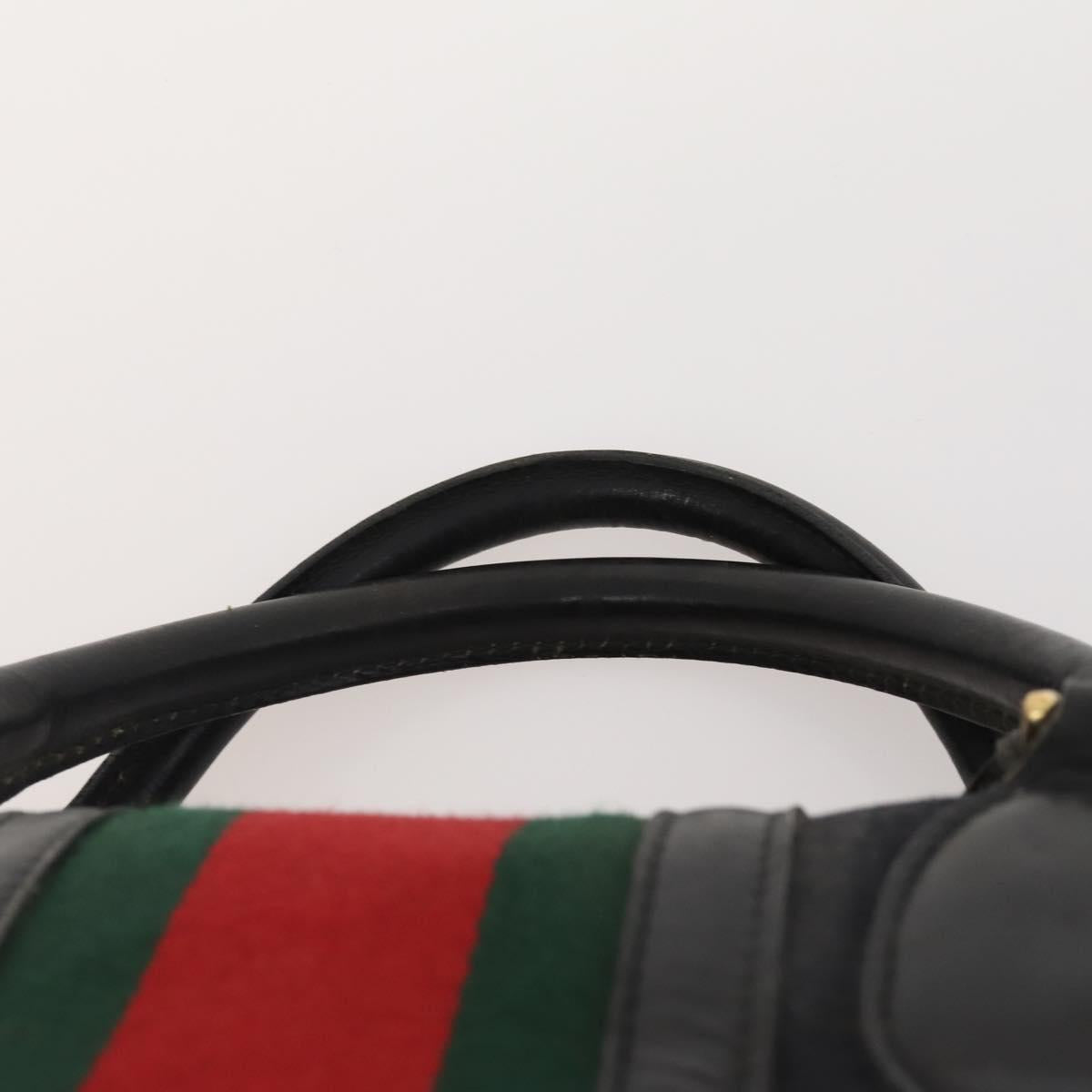 GUCCI GG Canvas Web Sherry Line Boston Bag Black Gold Auth 175830A