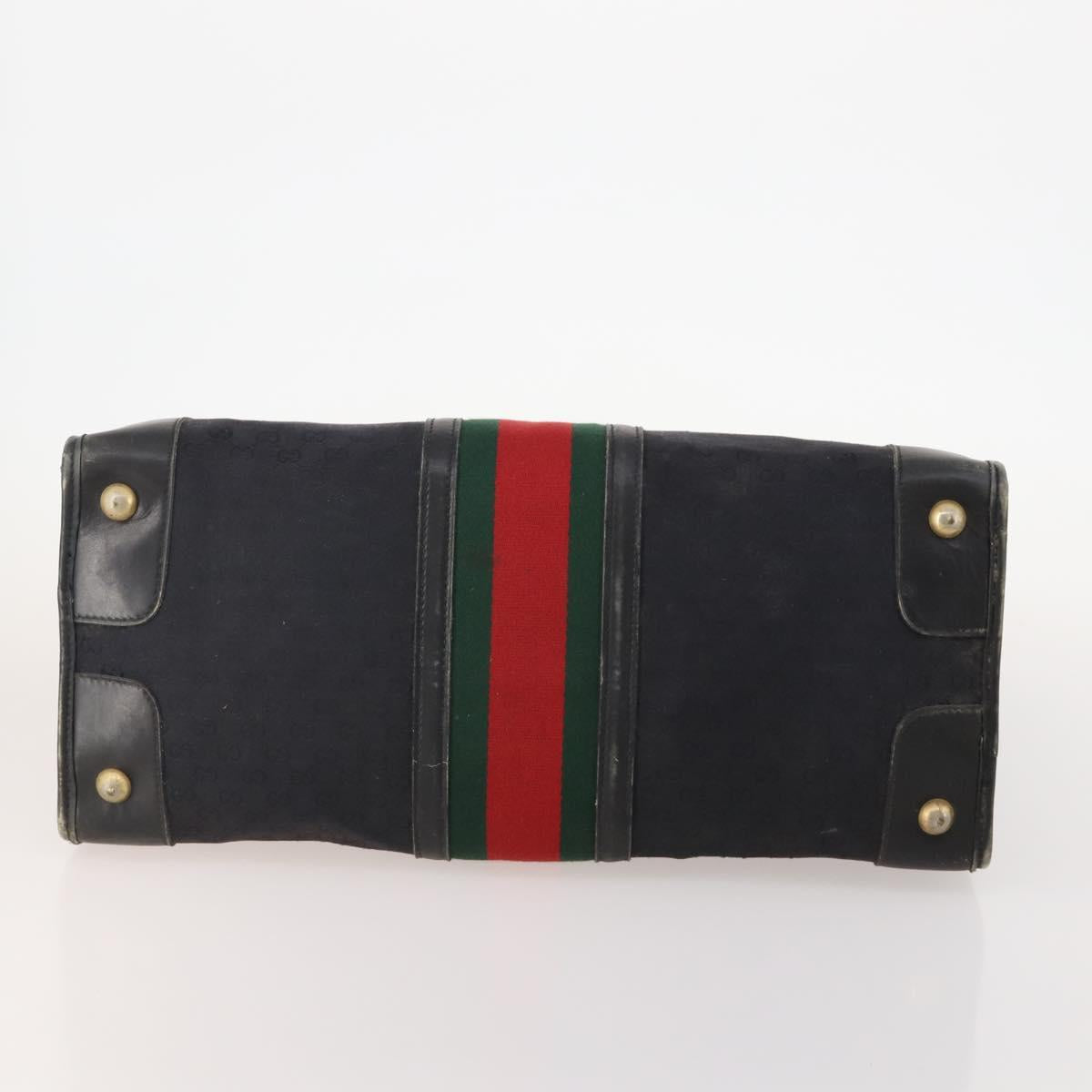 GUCCI GG Canvas Web Sherry Line Boston Bag Black Gold Auth 175830A