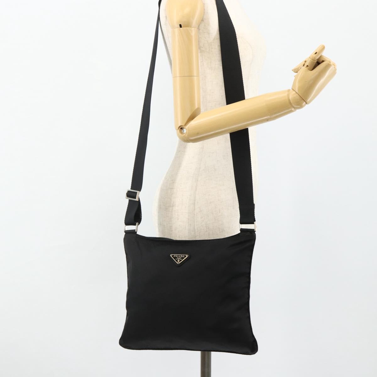 PRADA Shoulder Bag Nylon Black Silver Auth 175841A