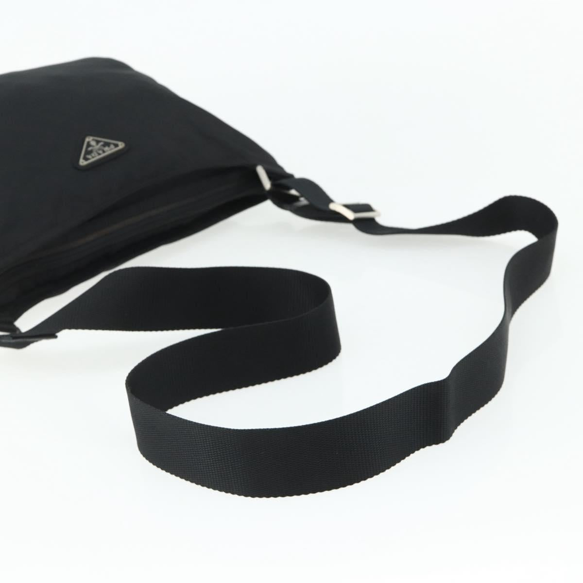 PRADA Shoulder Bag Nylon Black Silver Auth 175841A