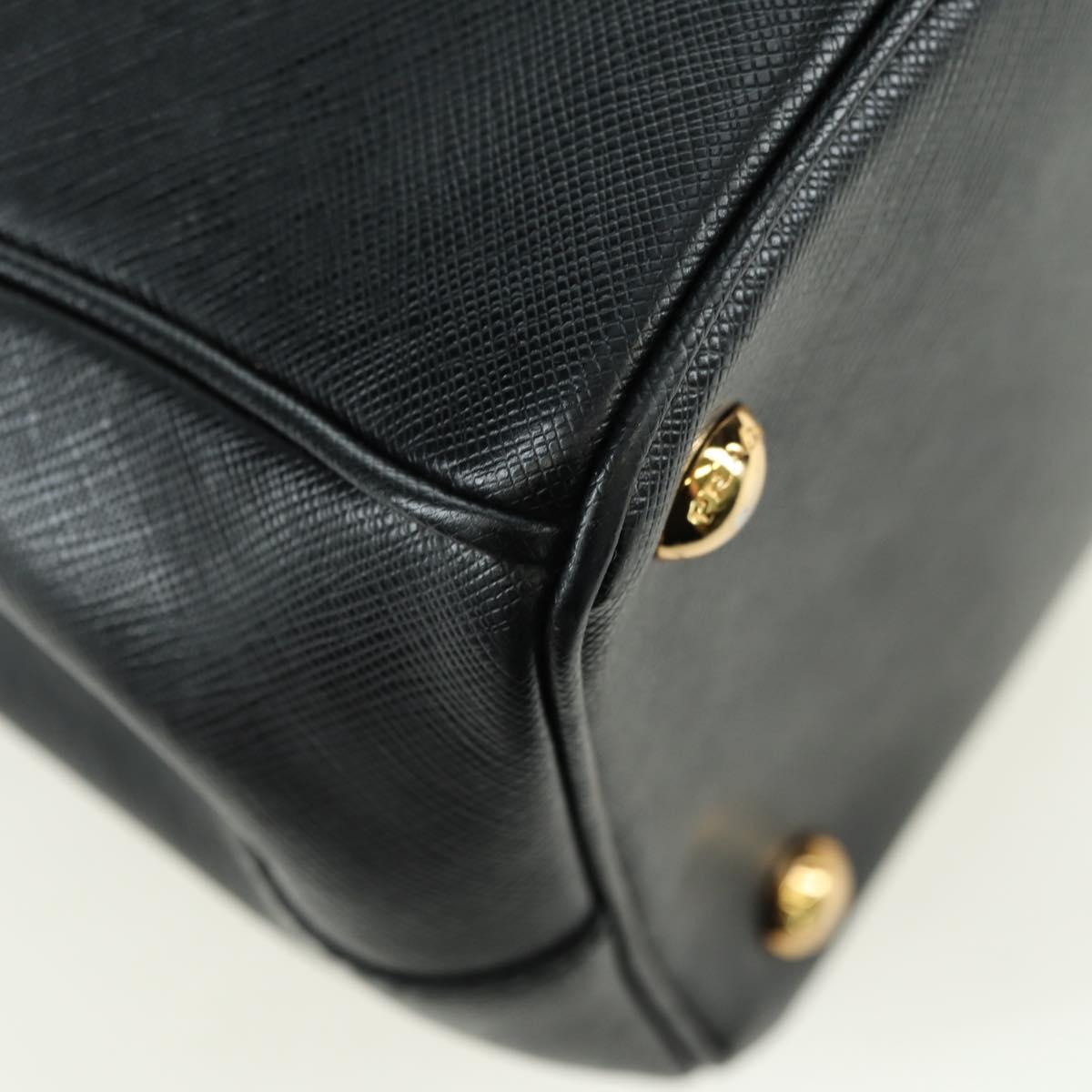 PRADA Galleria Hand Bag Safiano leather 2way Black Gold Auth 175843SAM