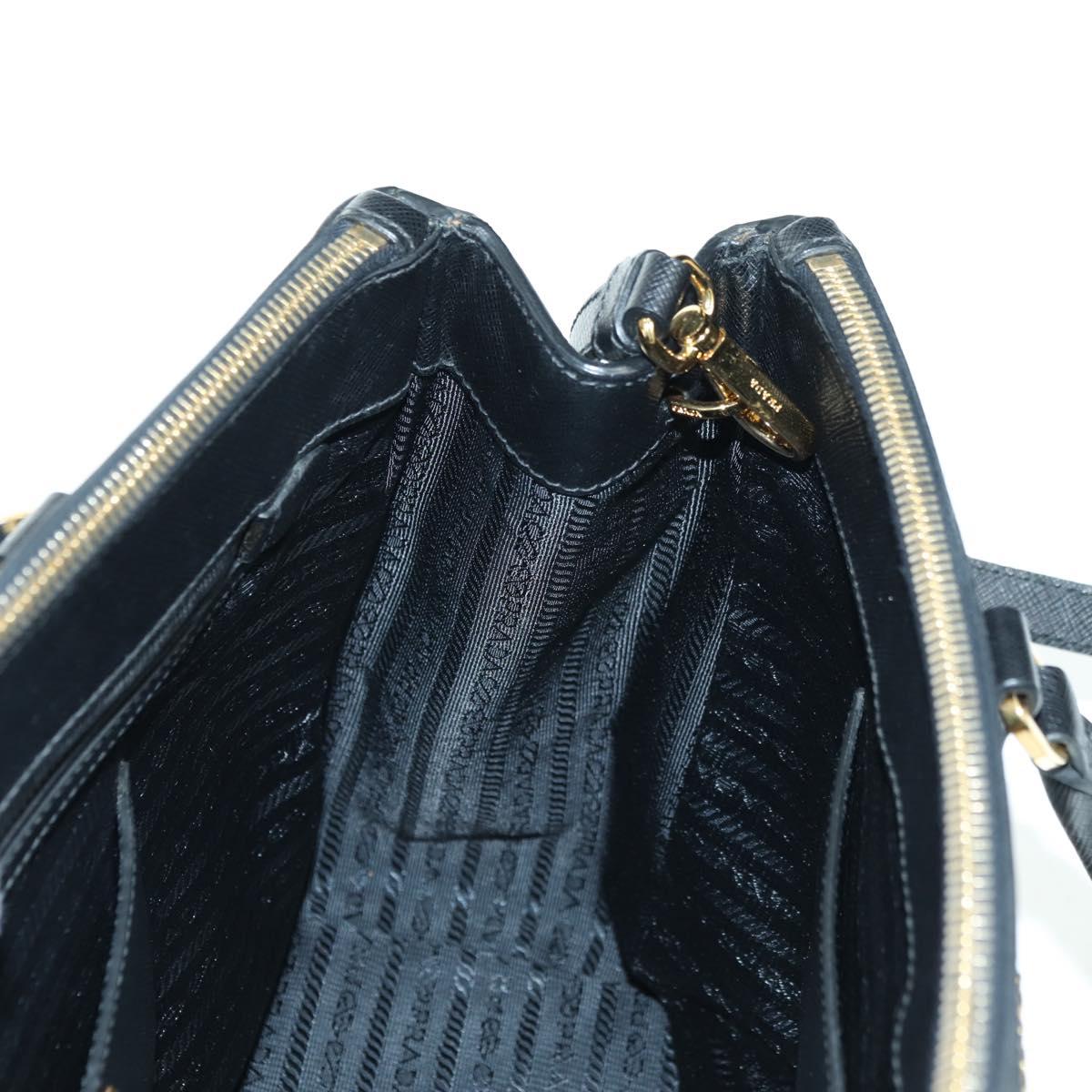 PRADA Galleria Hand Bag Safiano leather 2way Black Gold Auth 175843SAM