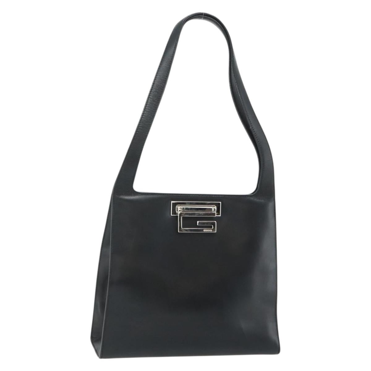 GUCCI Shoulder Bag Leather Black Silver 001 3043 Auth 175847