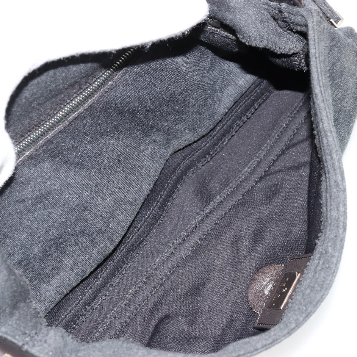 FENDI Mamma Baguette Shoulder Bag Cotton Gray Silver Auth 175848