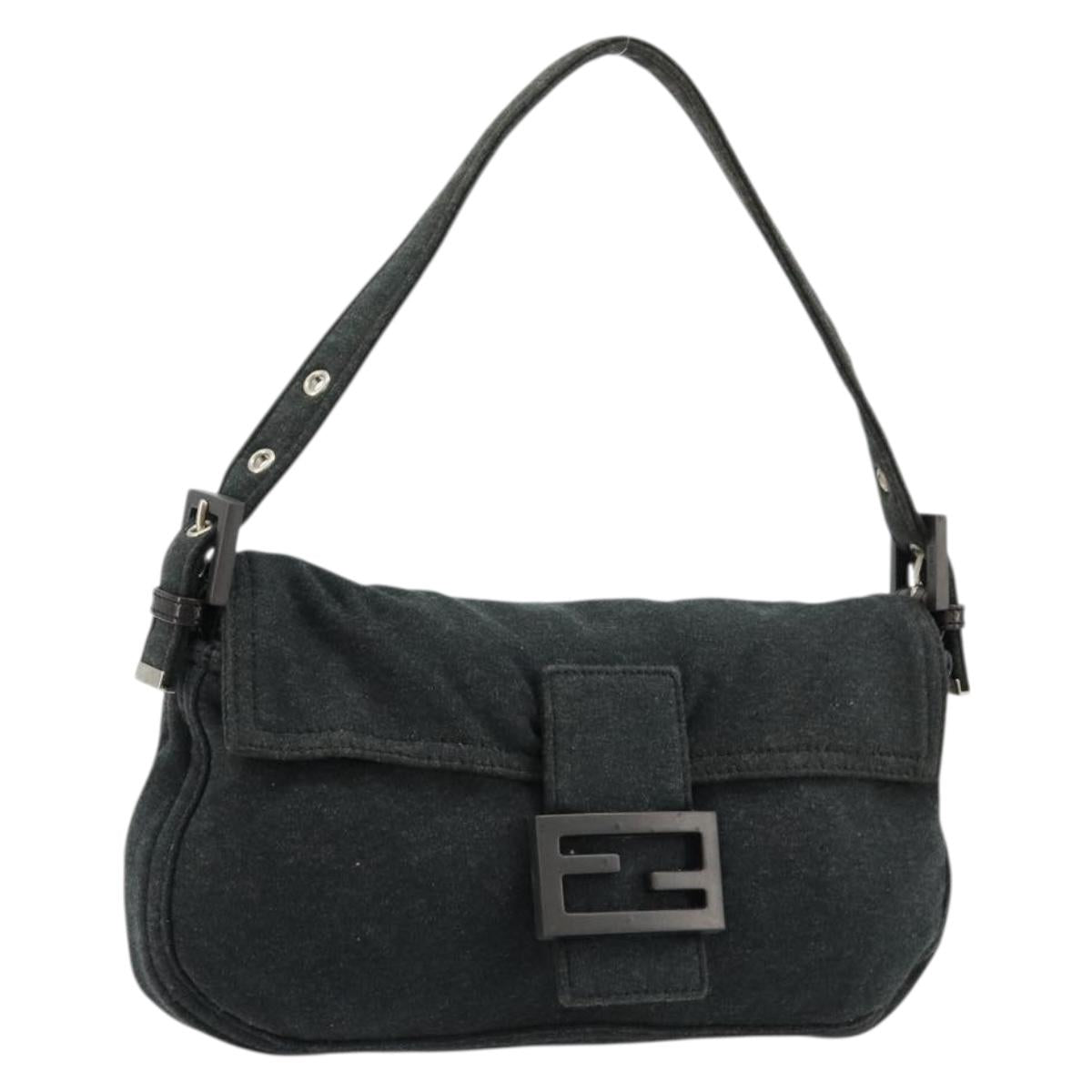 FENDI Mamma Baguette Shoulder Bag Cotton Gray Silver Auth 175848