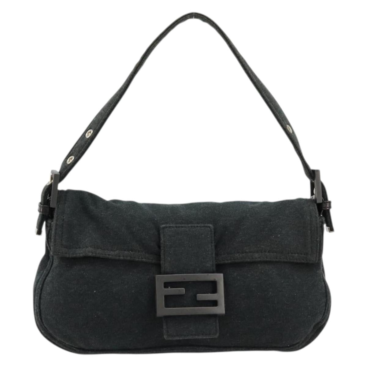 FENDI Mamma Baguette Shoulder Bag Cotton Gray Silver Auth 175848