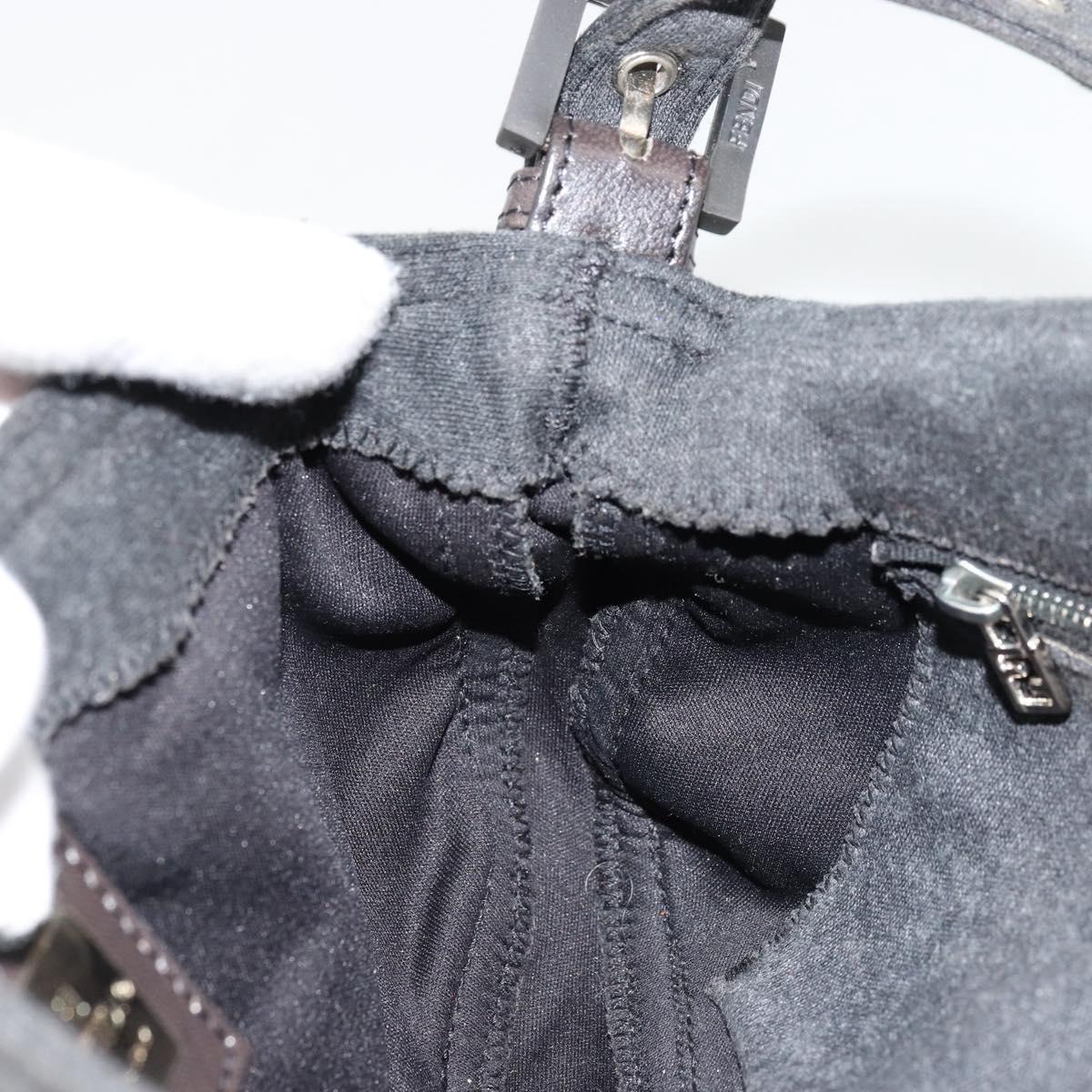 FENDI Mamma Baguette Shoulder Bag Cotton Gray Silver Auth 175848