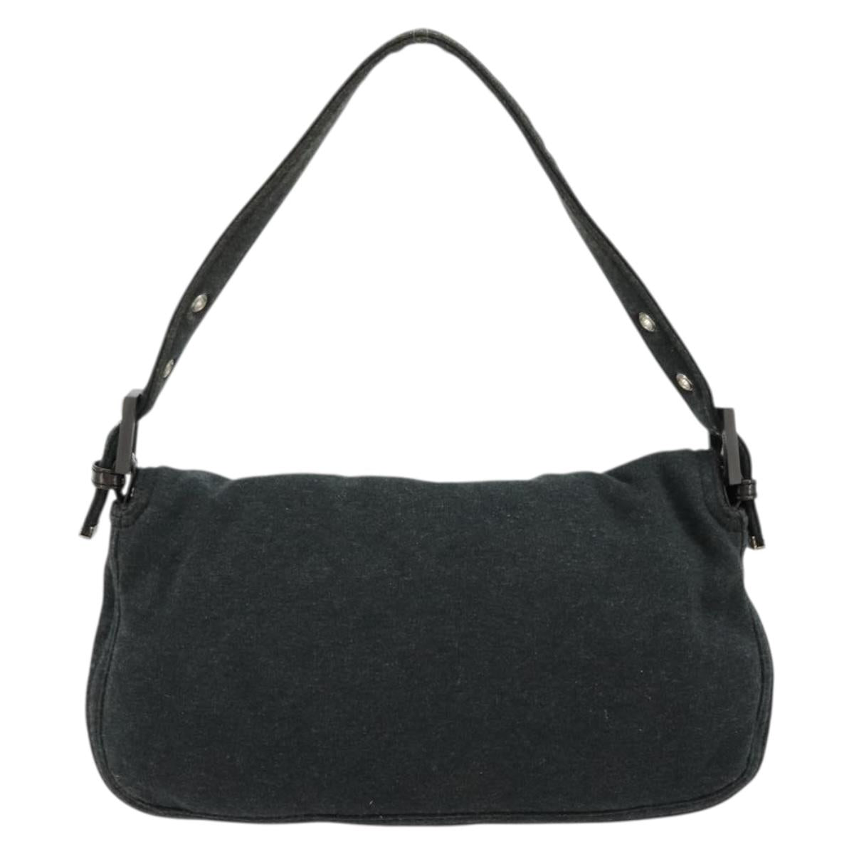 FENDI Mamma Baguette Shoulder Bag Cotton Gray Silver Auth 175848