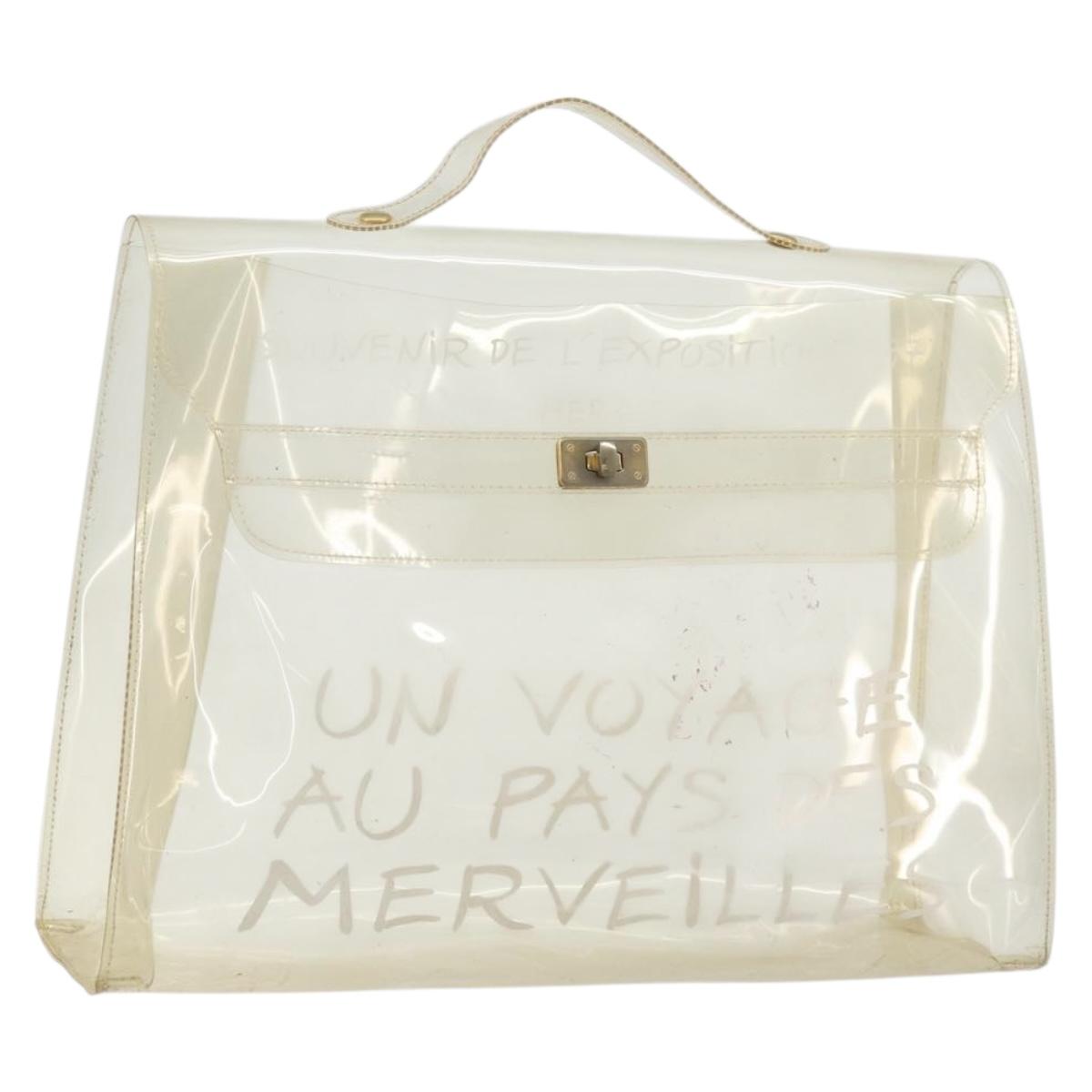 HERMES Vinyl Kelly Hand Bag Vinyl Clear Auth 175855