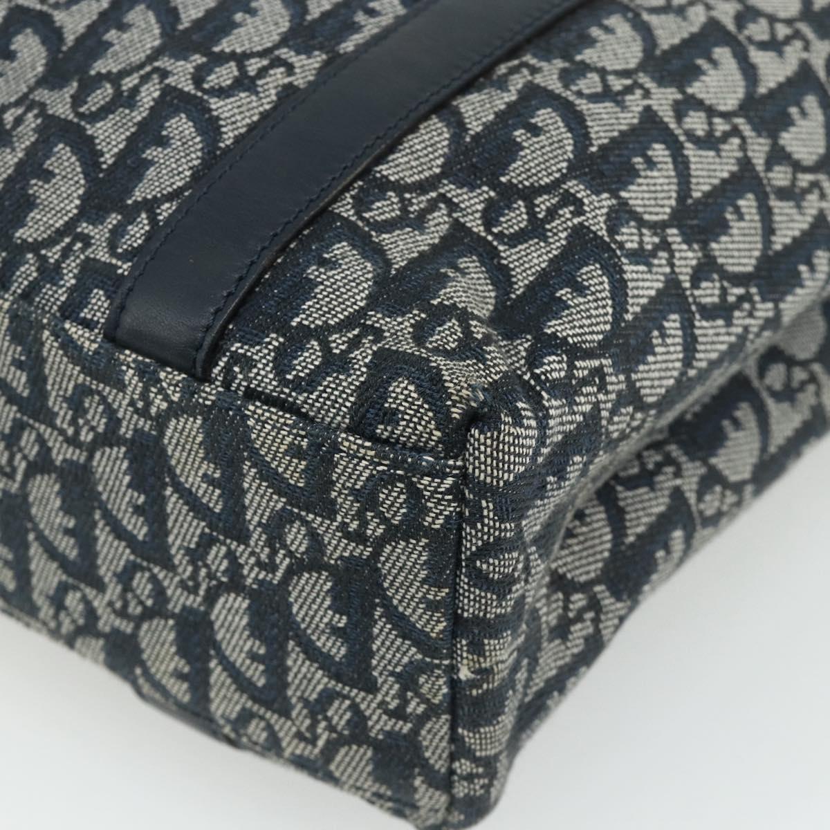 Christian Dior Trotter Canvas Tote Bag Navy Gold Auth 175856