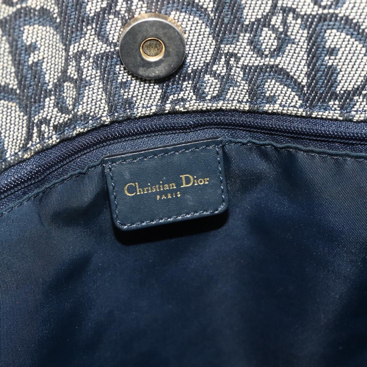 Christian Dior Trotter Canvas Tote Bag Navy Gold Auth 175856