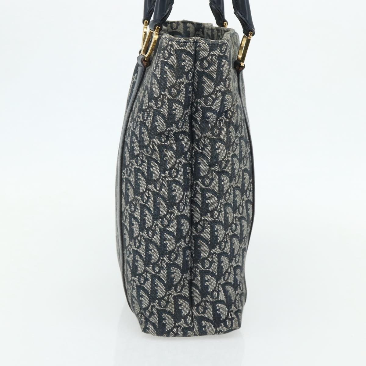 Christian Dior Trotter Canvas Tote Bag Navy Gold Auth 175856