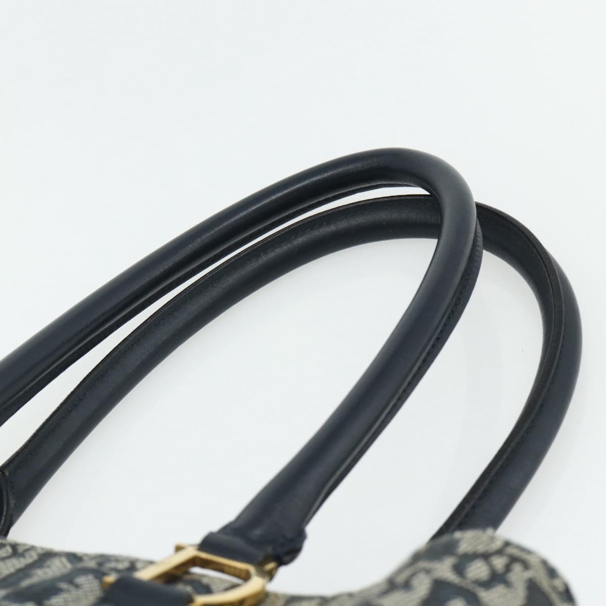Christian Dior Trotter Canvas Tote Bag Navy Gold Auth 175856
