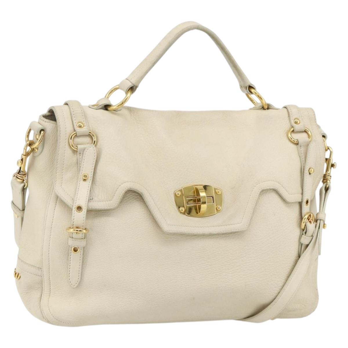Miu Miu Hand Bag Leather 2way Ivory Gold Auth 175857