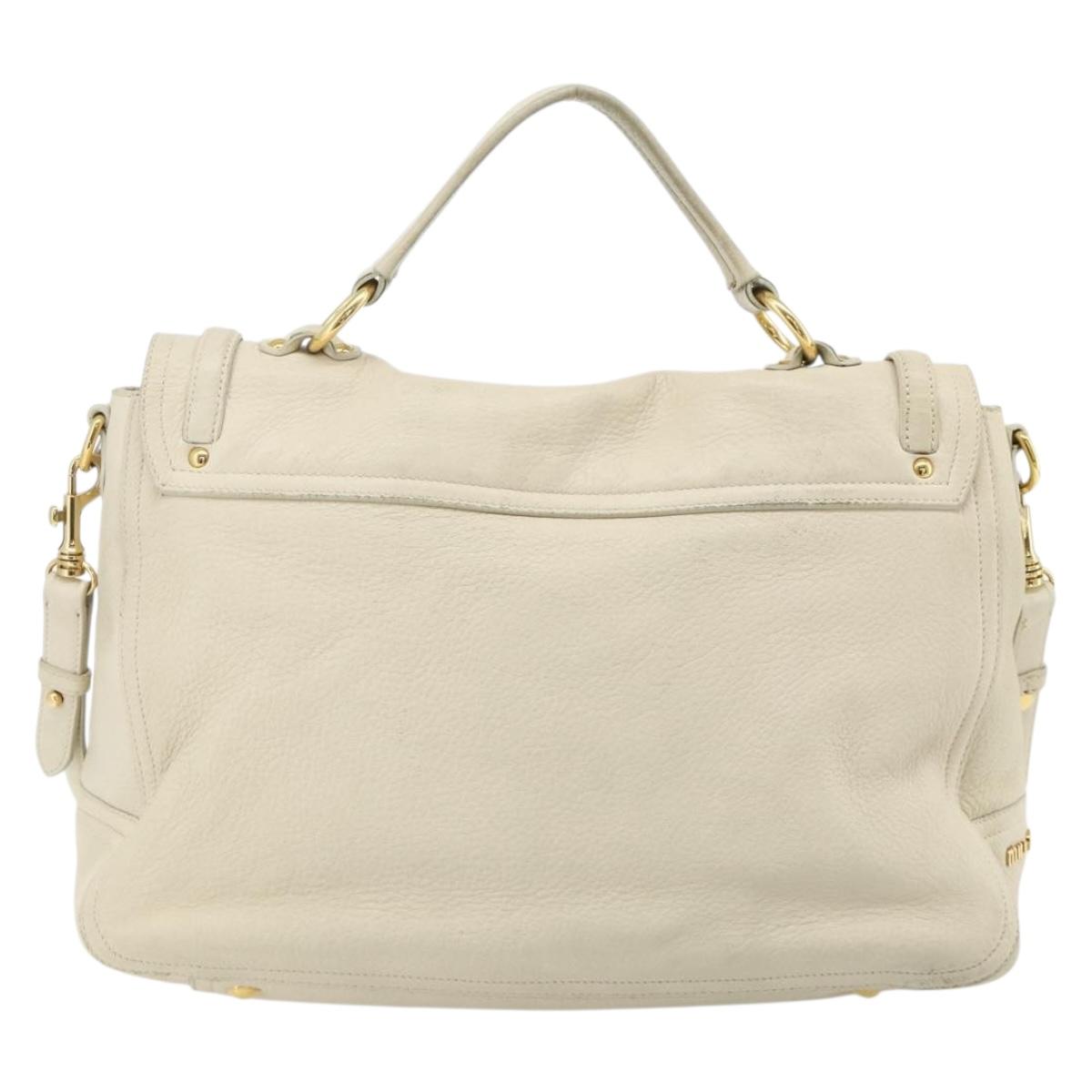Miu Miu Hand Bag Leather 2way Ivory Gold Auth 175857