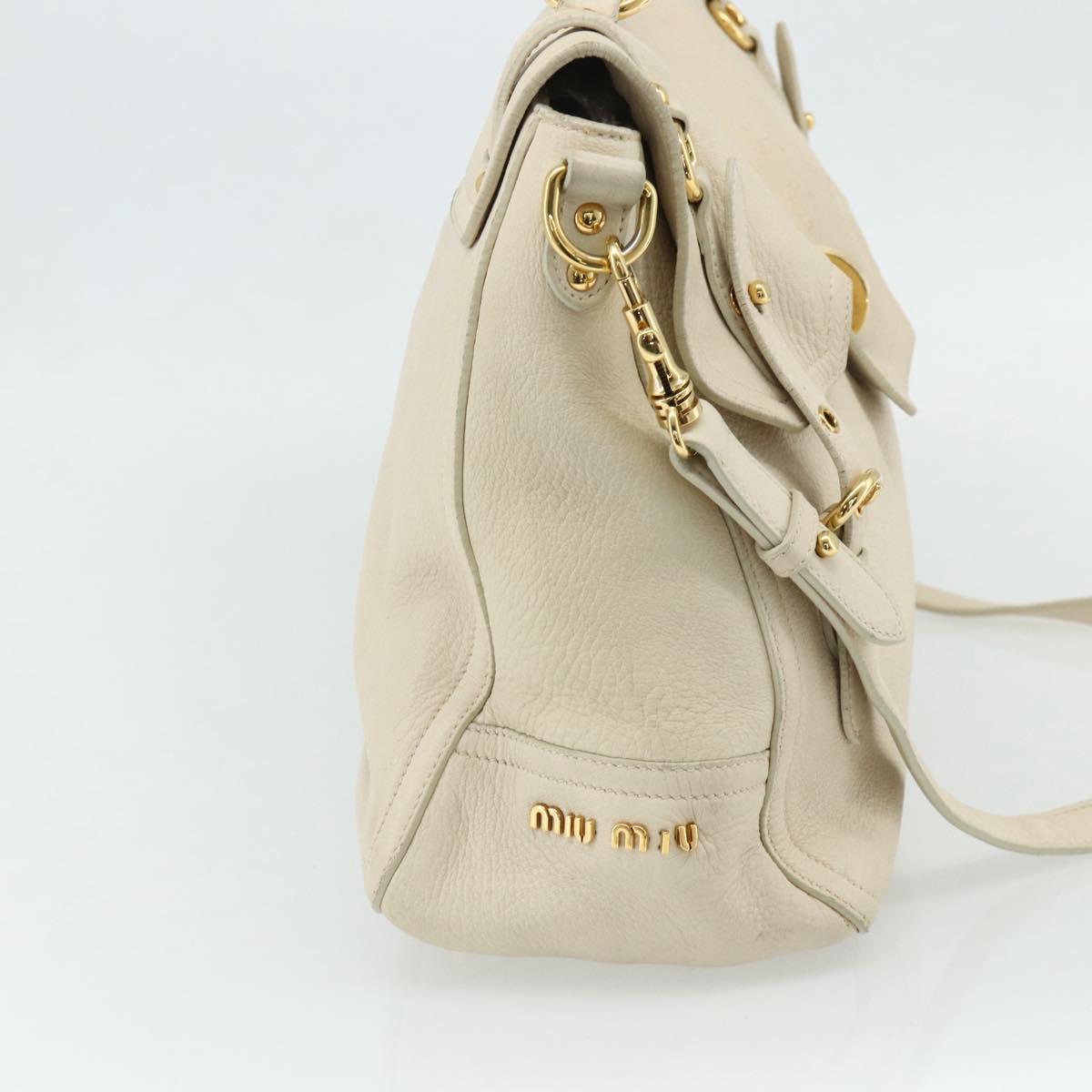 Miu Miu Hand Bag Leather 2way Ivory Gold Auth 175857