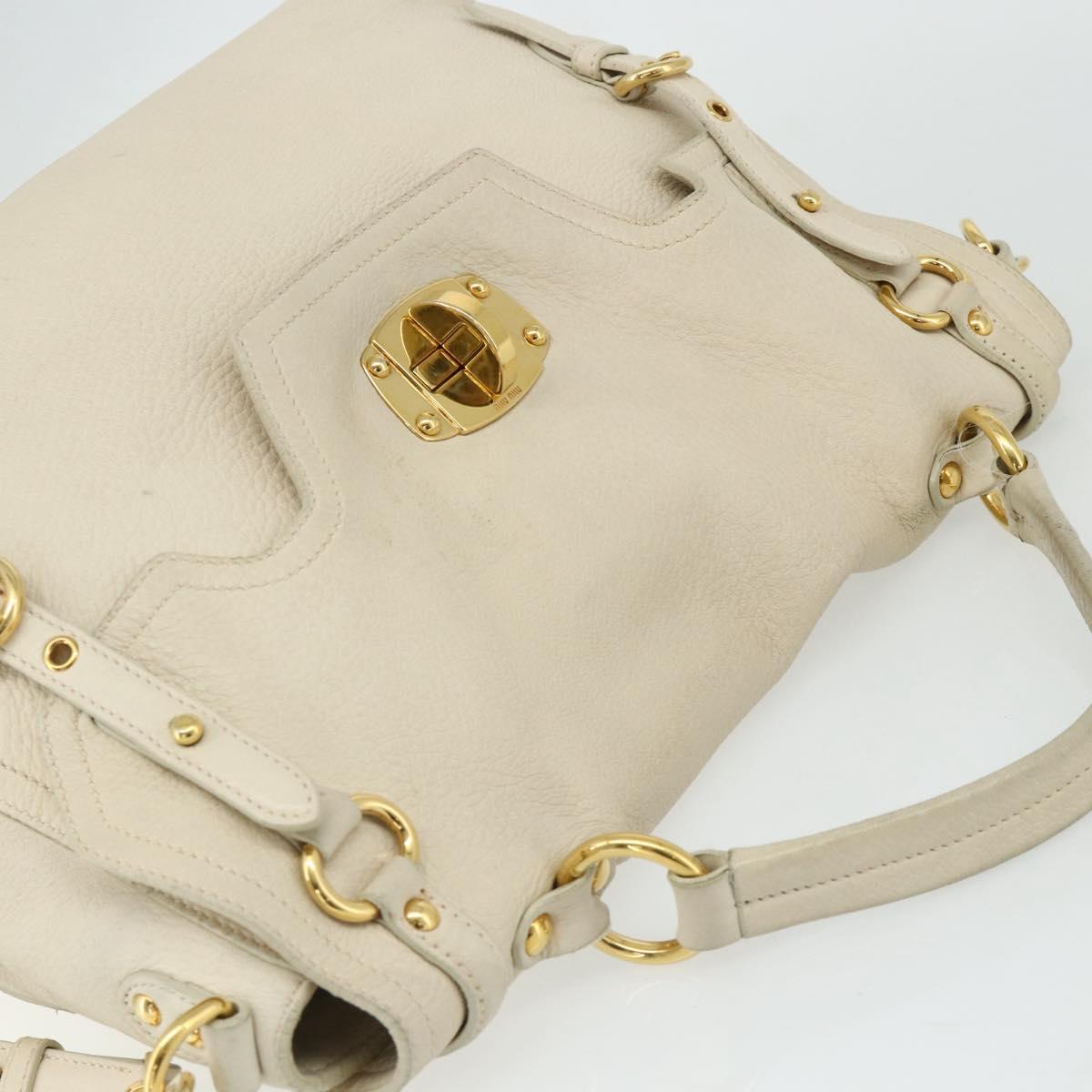 Miu Miu Hand Bag Leather 2way Ivory Gold Auth 175857