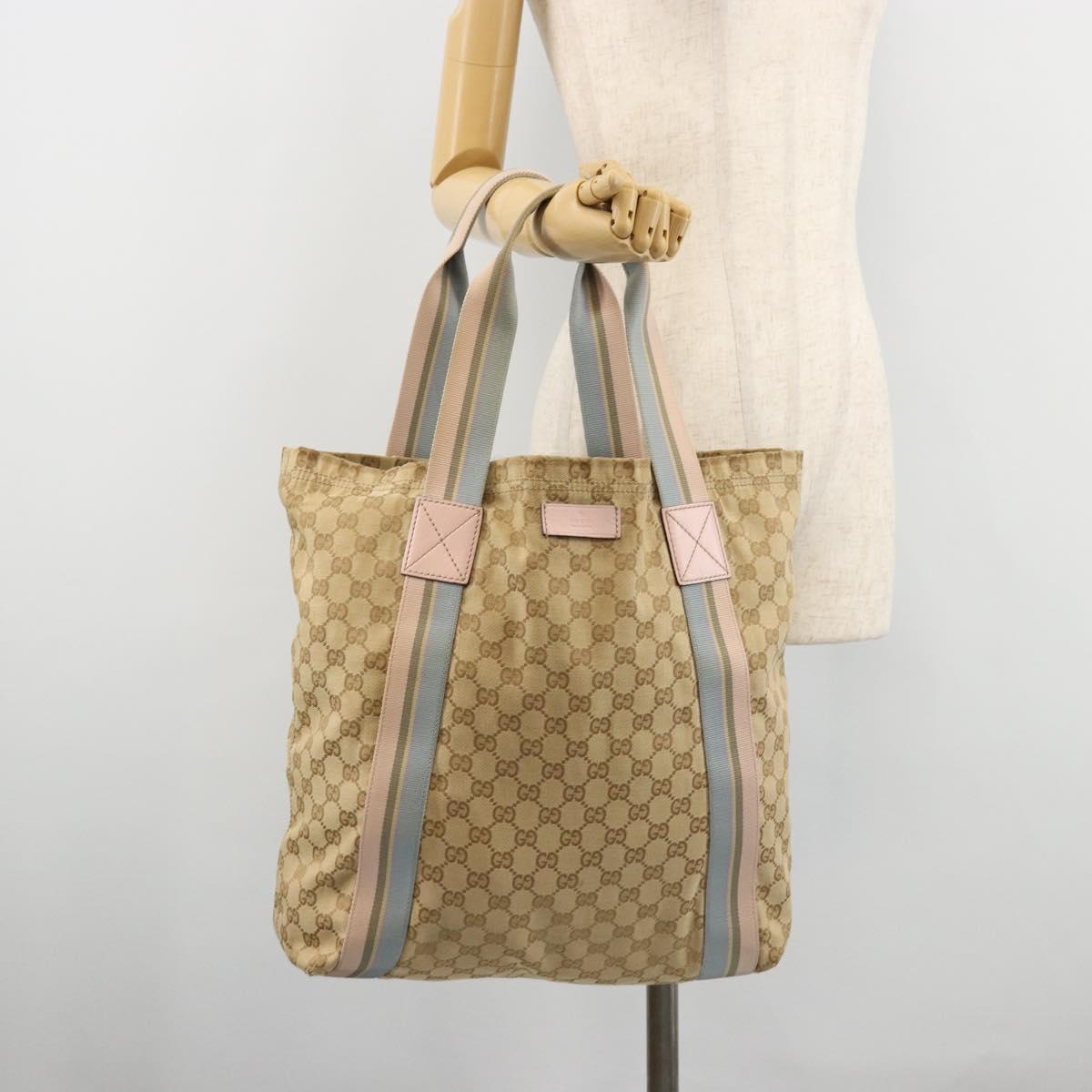 GUCCI GG Canvas Sherry Line Tote Bag Beige 189669 Auth 175861A