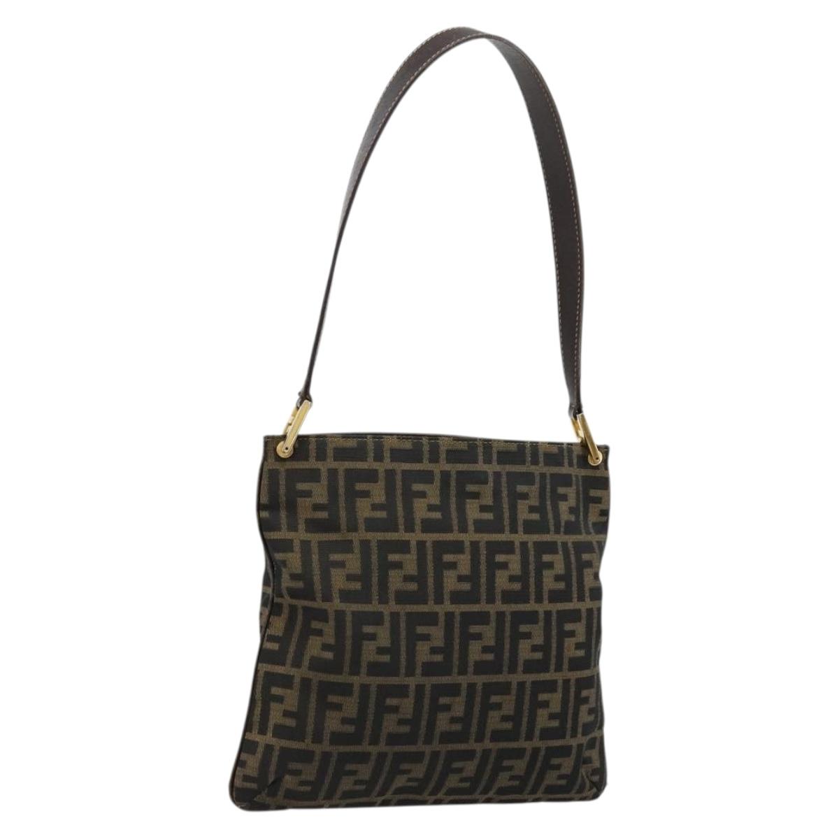FENDI Zucca Canvas Shoulder Bag Black Brown Auth 175866