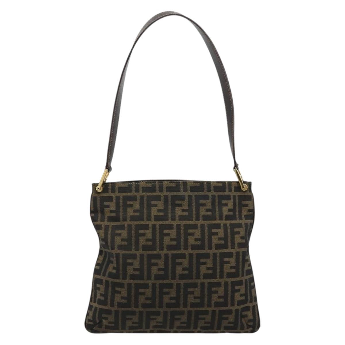 FENDI Zucca Canvas Shoulder Bag Black Brown Auth 175866