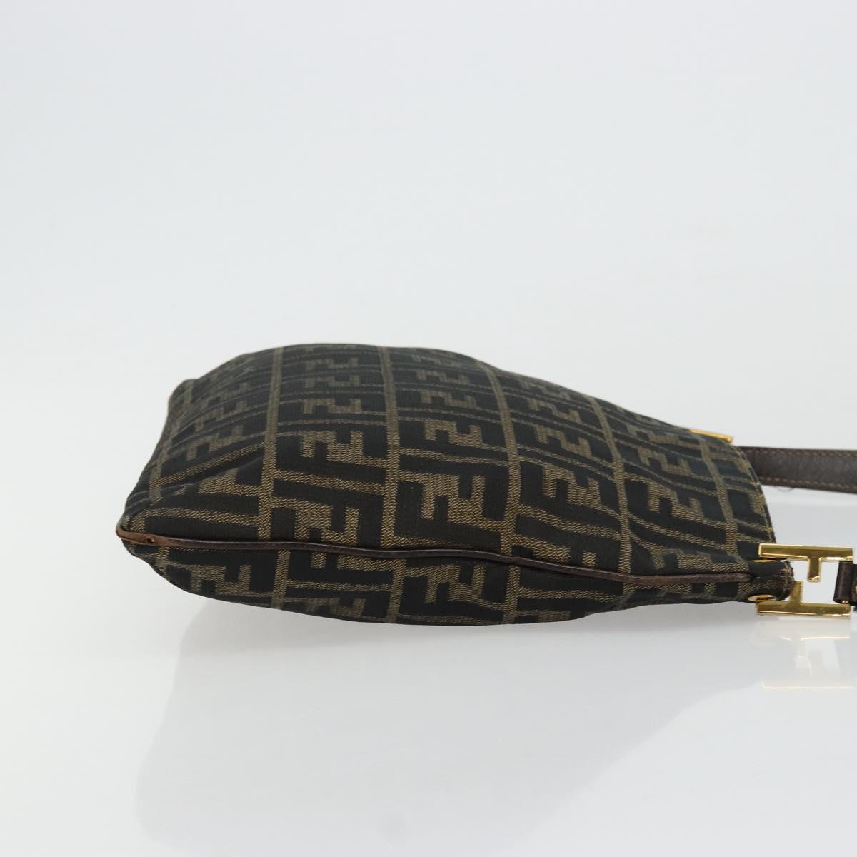 FENDI Zucca Canvas Shoulder Bag Black Brown Auth 175866