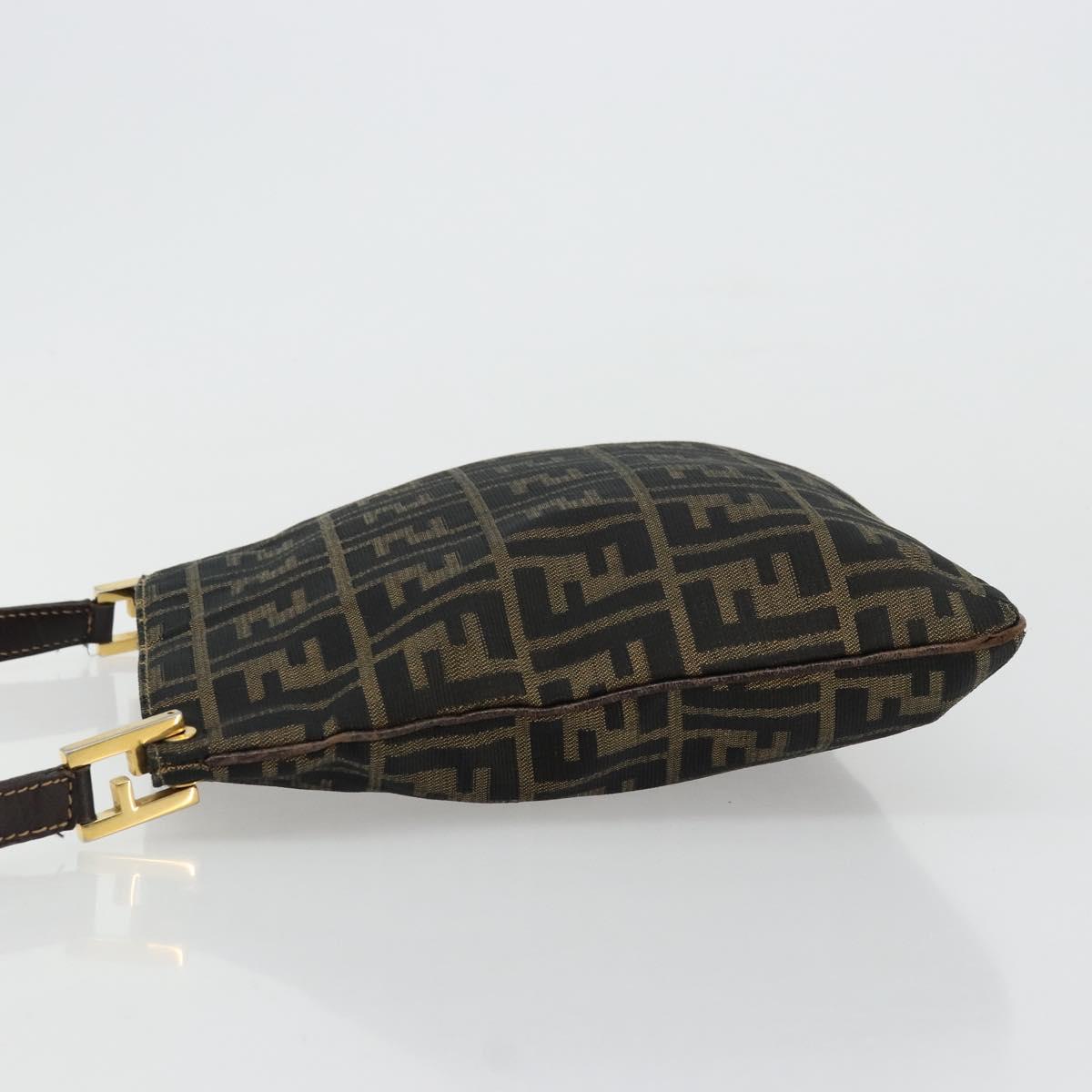 FENDI Zucca Canvas Shoulder Bag Black Brown Auth 175866