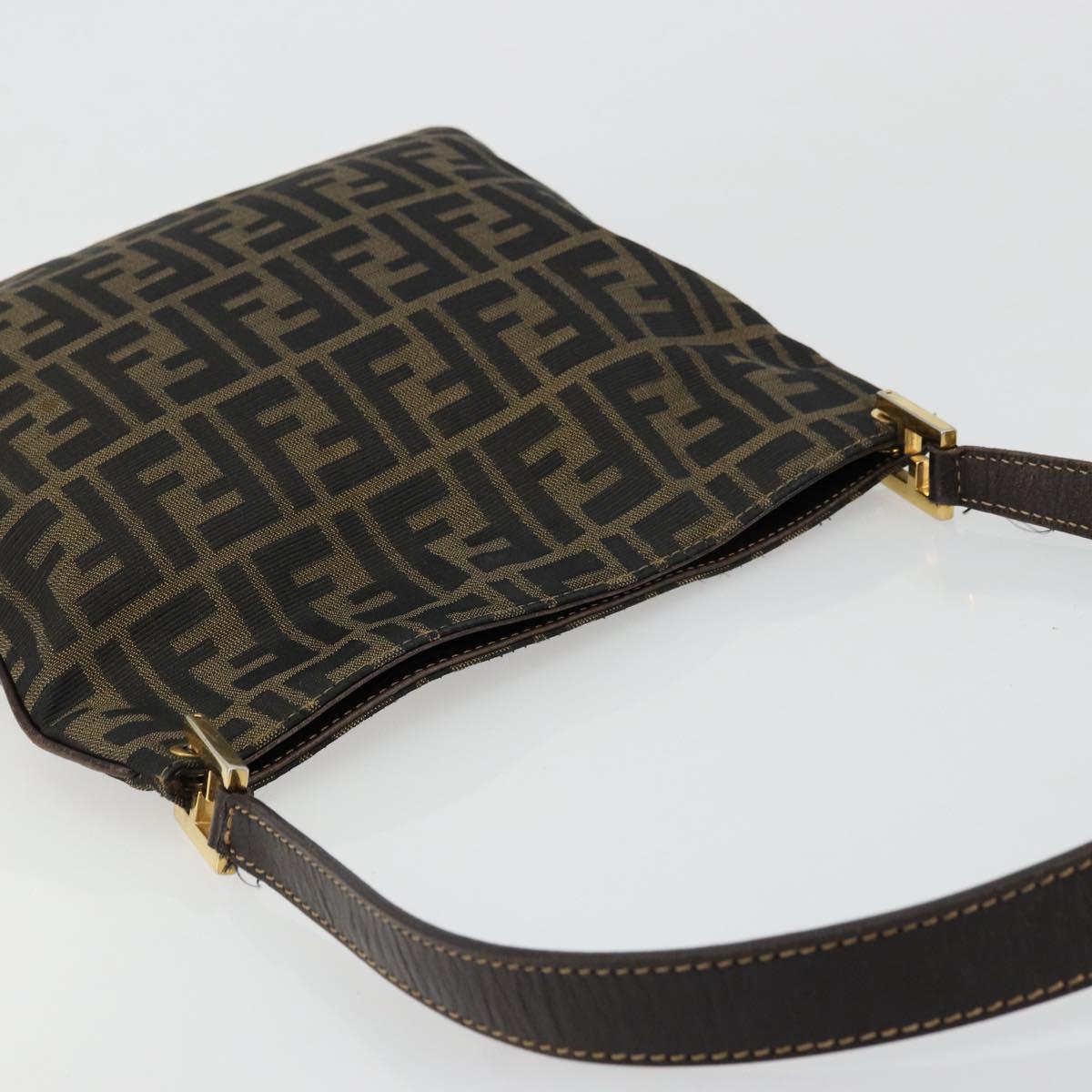 FENDI Zucca Canvas Shoulder Bag Black Brown Auth 175866