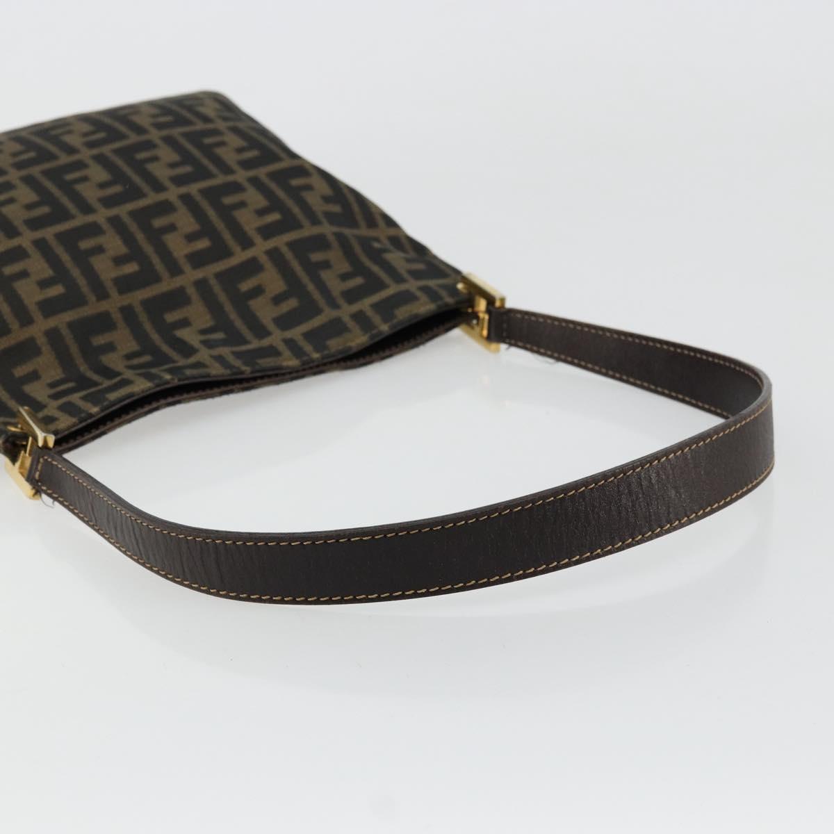 FENDI Zucca Canvas Shoulder Bag Black Brown Auth 175866