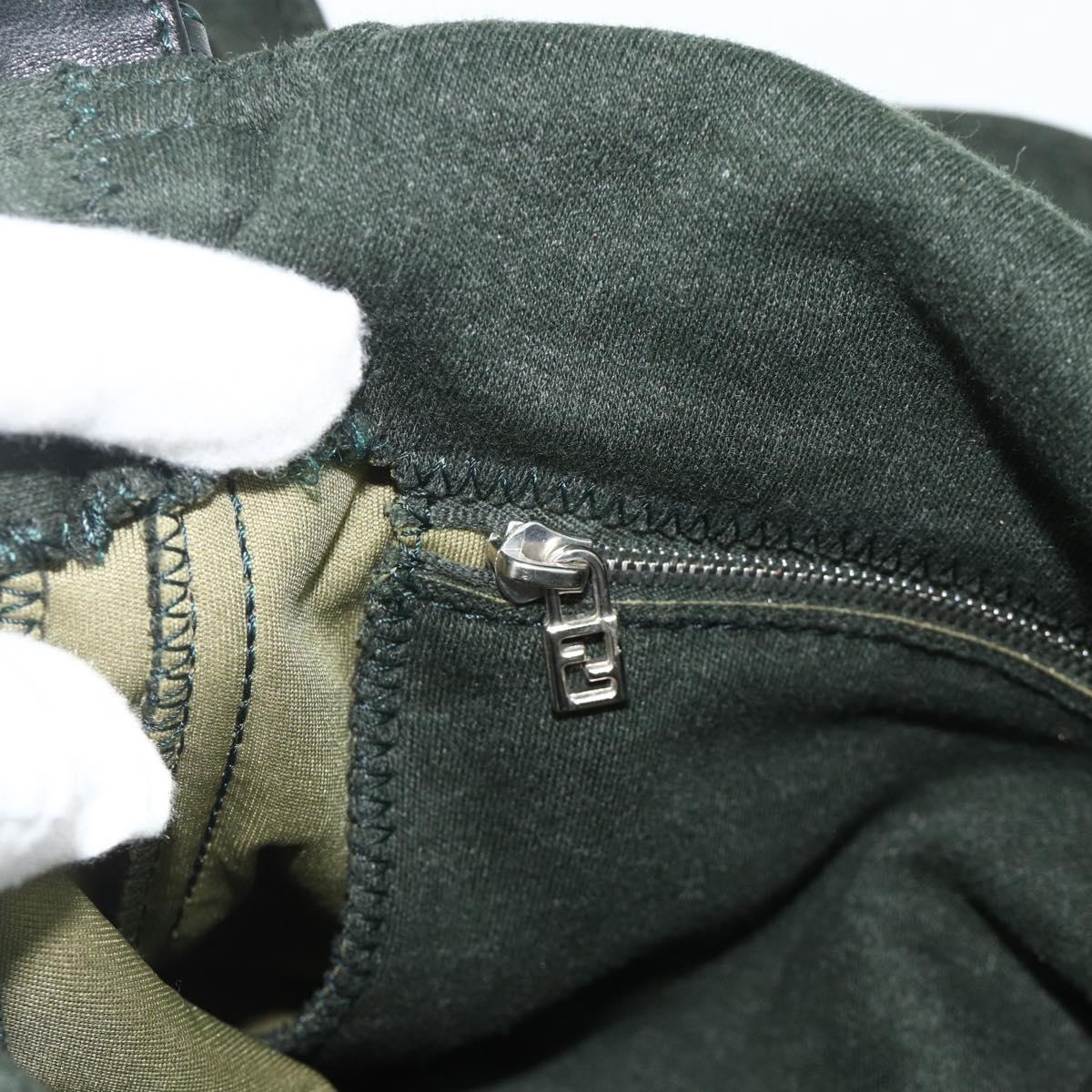 FENDI Mamma Baguette Shoulder Bag cotton Green Silver Auth 175871