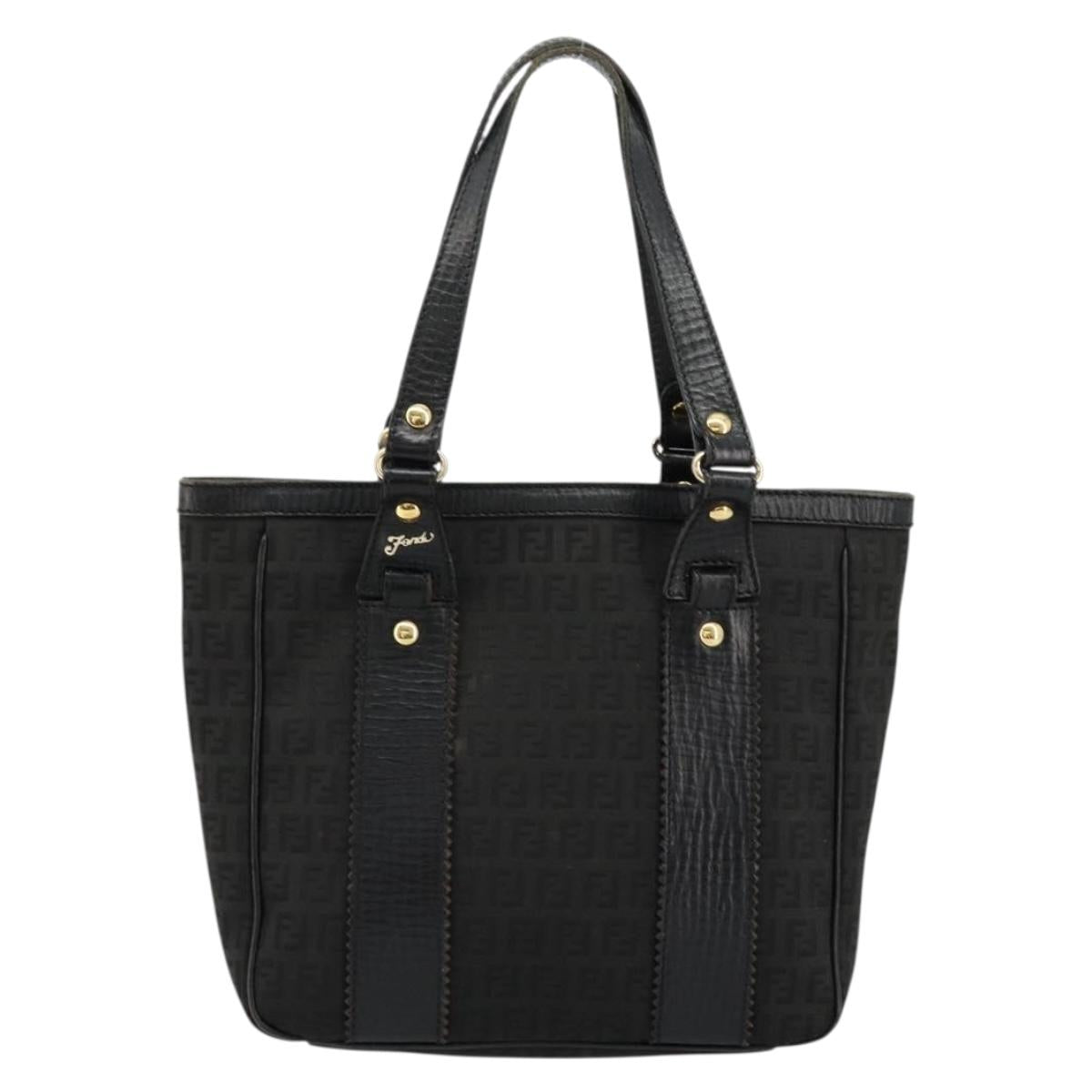 FENDI Zucchino Canvas Tote Bag Black Gold Auth 175874A