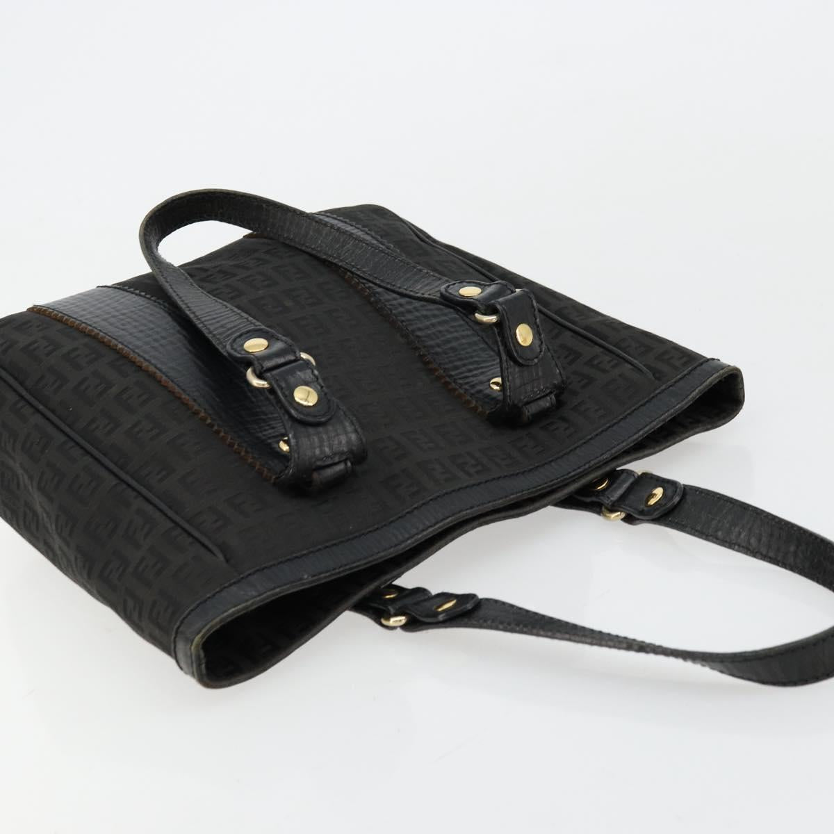 FENDI Zucchino Canvas Tote Bag Black Gold Auth 175874A