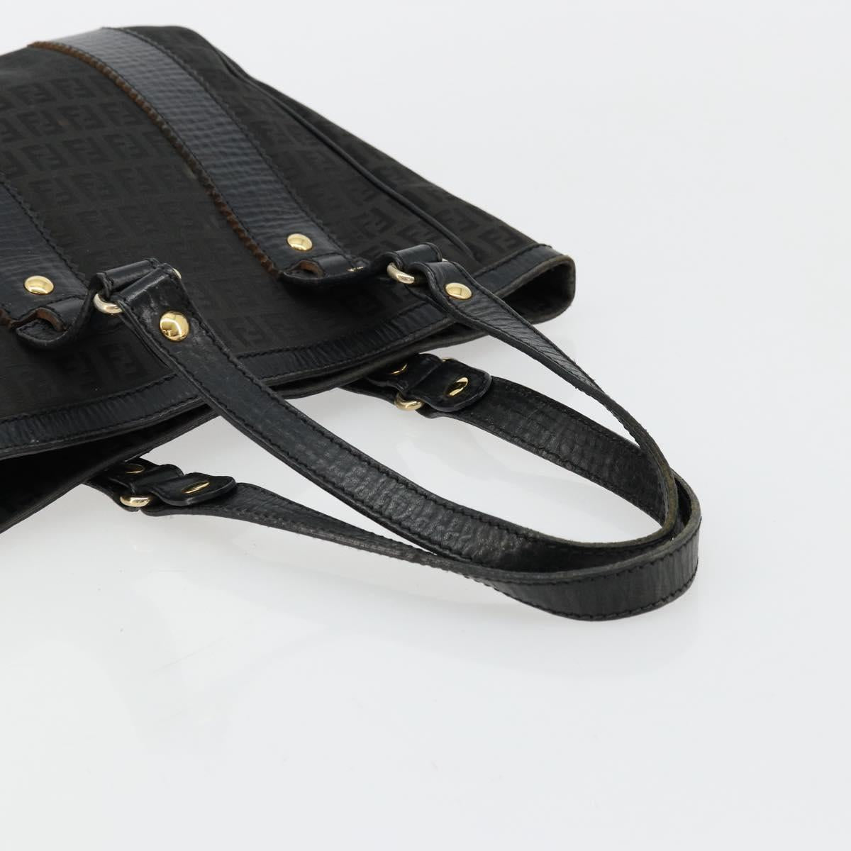 FENDI Zucchino Canvas Tote Bag Black Gold Auth 175874A