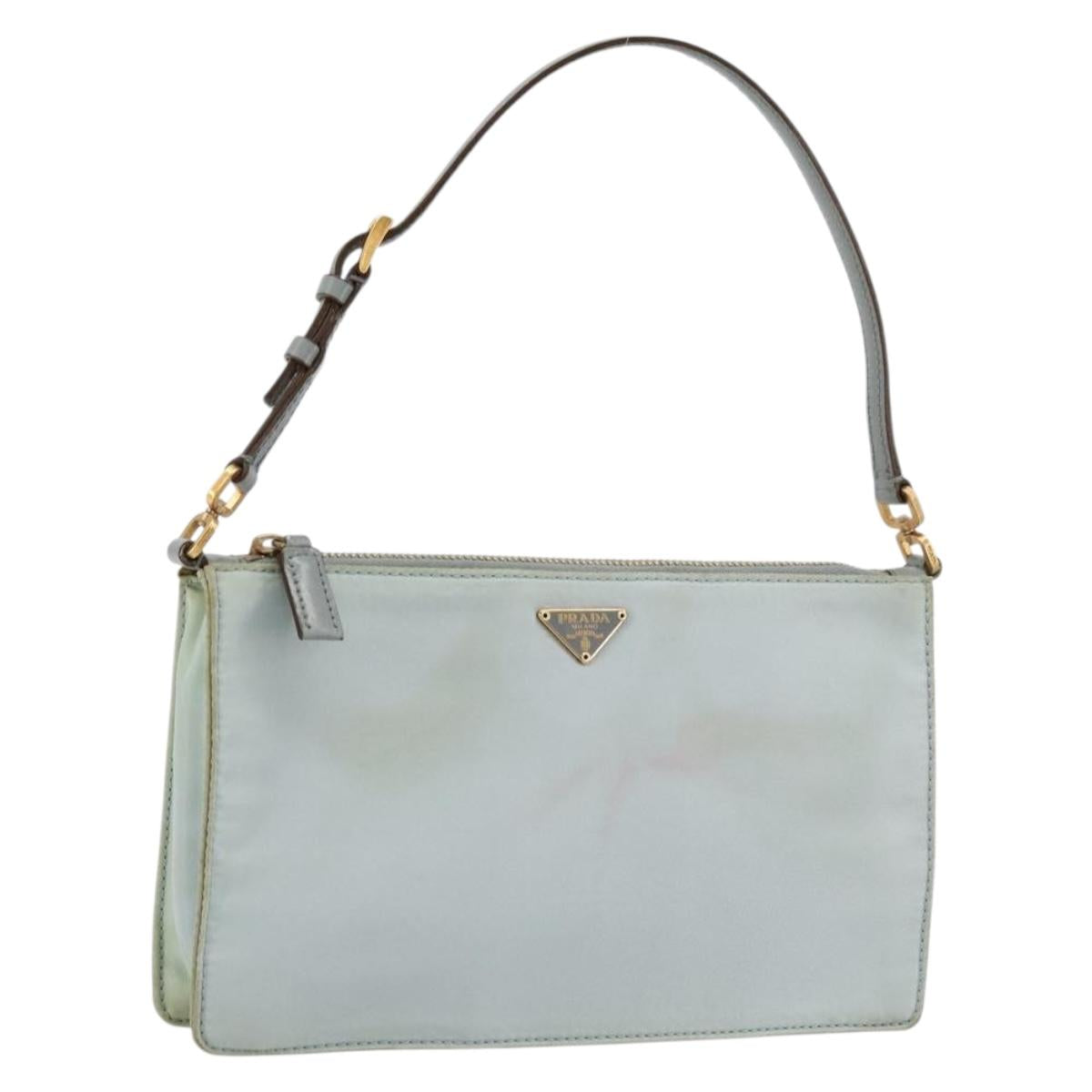 PRADA Accessory Pouch Nylon Light Blue Gold Auth 175876