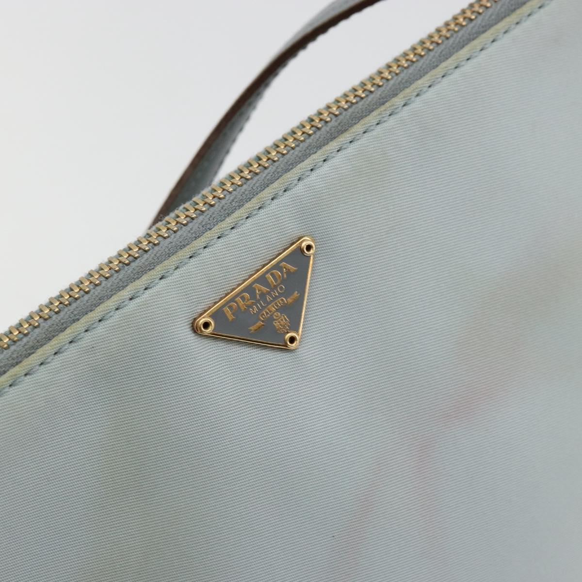 PRADA Accessory Pouch Nylon Light Blue Gold Auth 175876