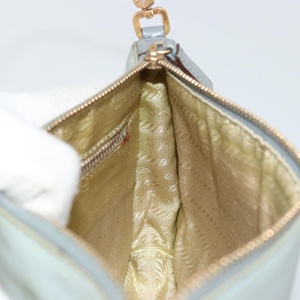 PRADA Accessory Pouch Nylon Light Blue Gold Auth 175876