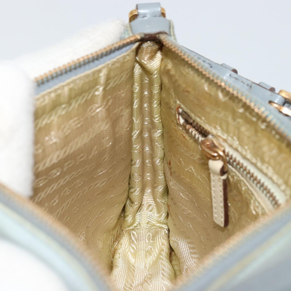 PRADA Accessory Pouch Nylon Light Blue Gold Auth 175876