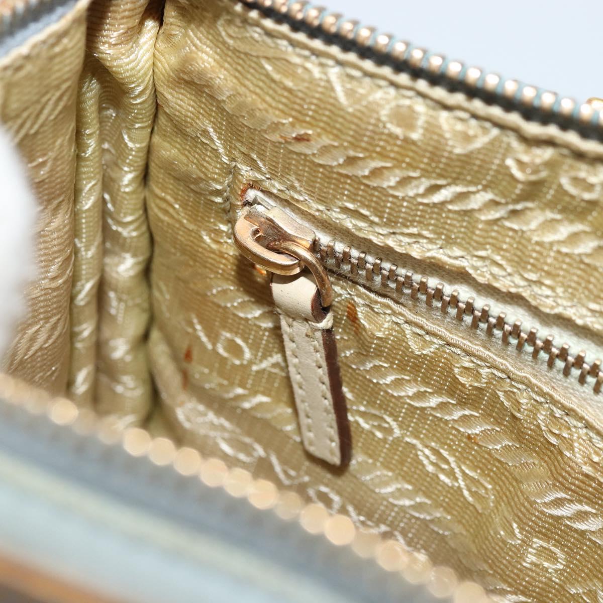 PRADA Accessory Pouch Nylon Light Blue Gold Auth 175876