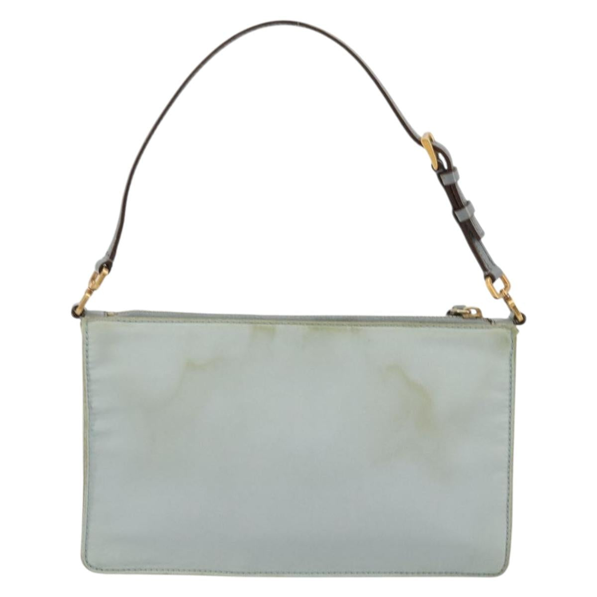 PRADA Accessory Pouch Nylon Light Blue Gold Auth 175876