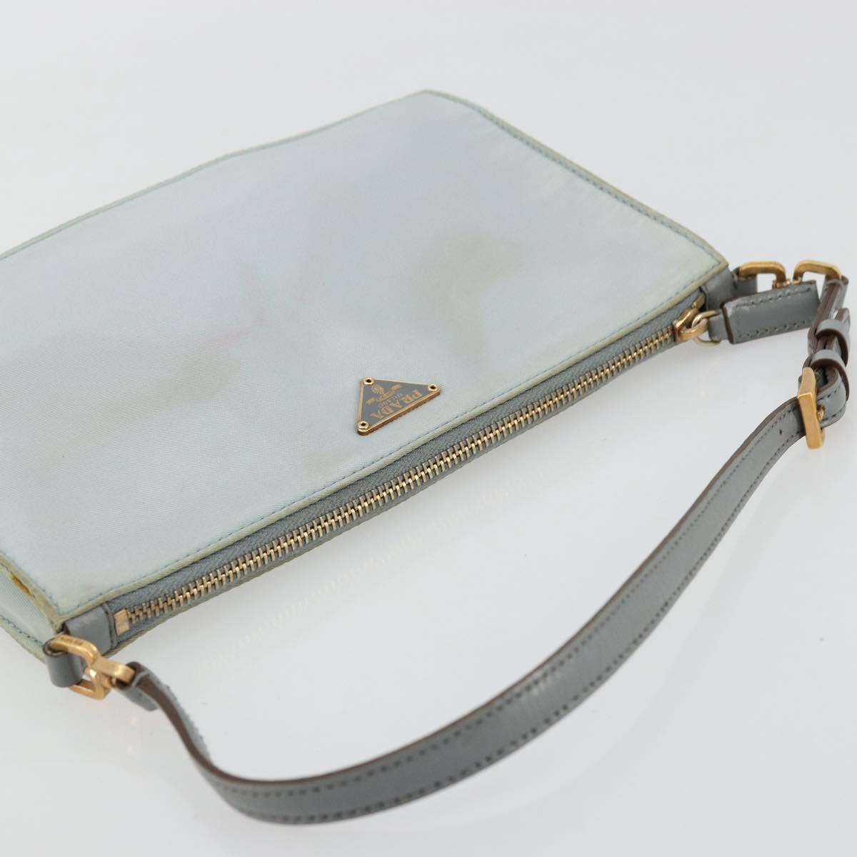 PRADA Accessory Pouch Nylon Light Blue Gold Auth 175876