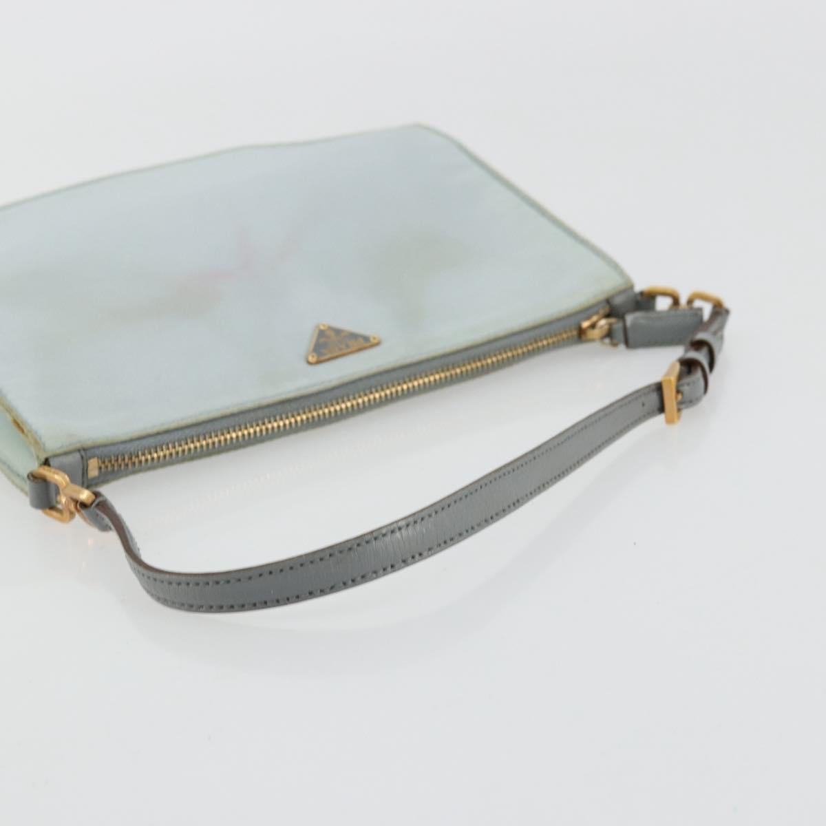 PRADA Accessory Pouch Nylon Light Blue Gold Auth 175876