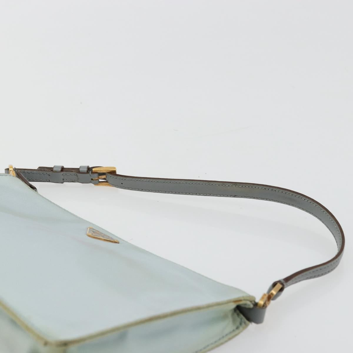 PRADA Accessory Pouch Nylon Light Blue Gold Auth 175876